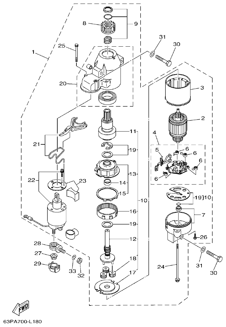 Yamaha F150BET, FL150BET STARTING MOTOR parts diagram